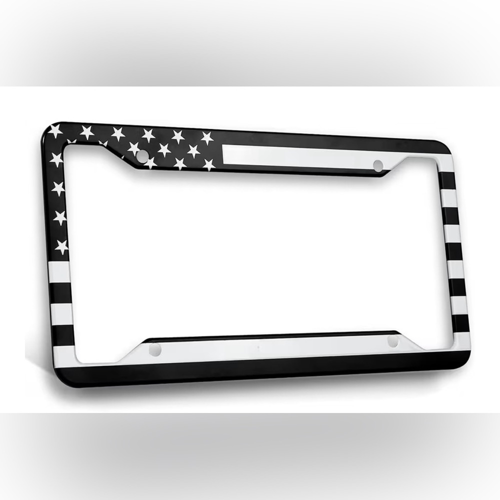 Black and White American Flag License Plate Frame